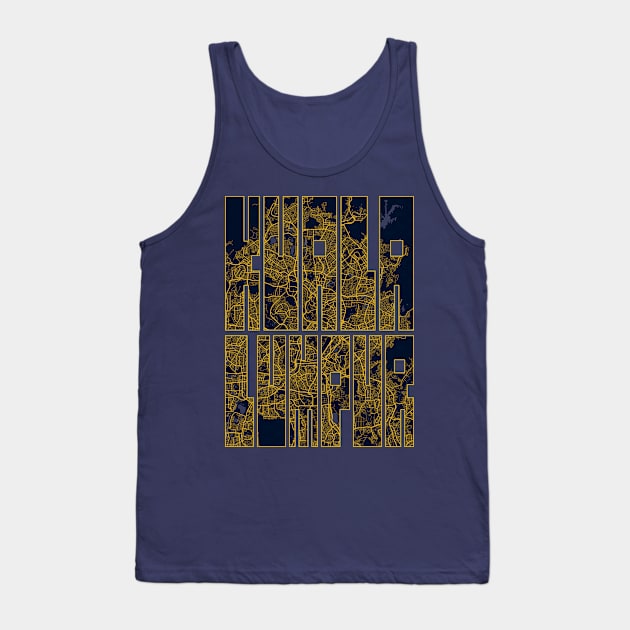 Kuala Lumpur, Malaysia City Map Typography - Gold Art Deco Tank Top by deMAP Studio